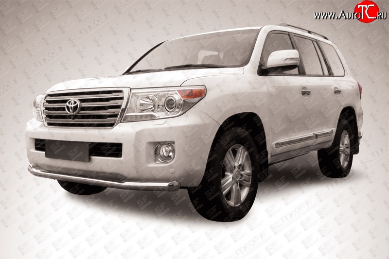 14 099 р. Одинарная защита переднего бампера из трубы диаметром 76 мм Slitkoff Toyota Land Cruiser 200 1-ый рестайлинг (2012-2015) (Цвет: нержавеющая полированная сталь)  с доставкой в г. Пермь