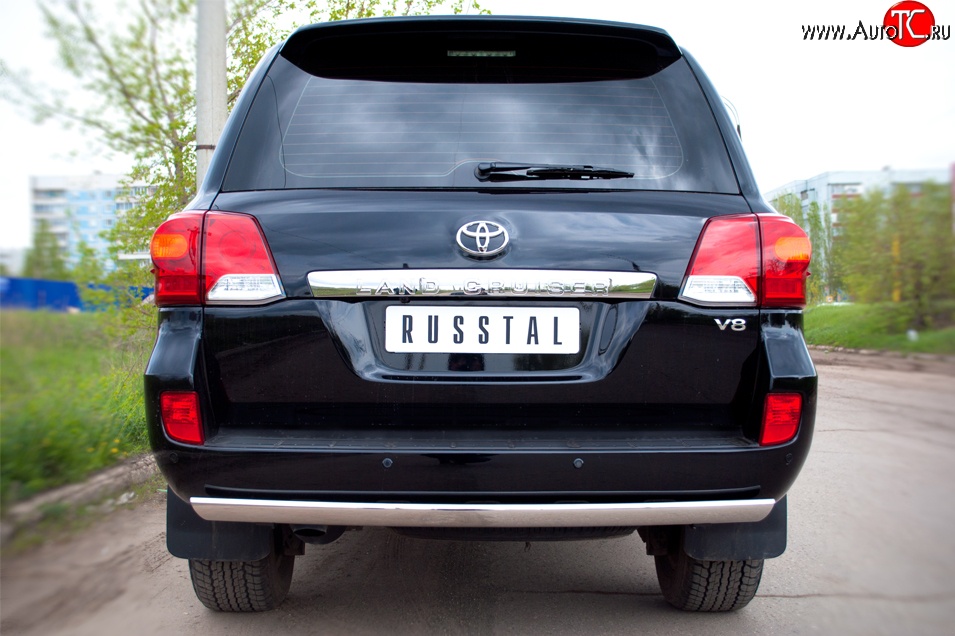 6 899 р. Защита заднего бампера (Ø75x42 мм, нержавейка) Russtal Toyota Land Cruiser 200 1-ый рестайлинг (2012-2015)  с доставкой в г. Пермь
