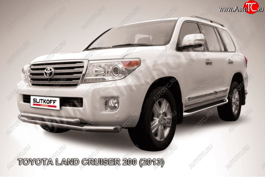 21 349 р. Защита переднего бампера Slitkoff (Ø76 и 57 мм)  Toyota Land Cruiser  200 (2012-2015) 1-ый рестайлинг (Нержавейка полированная)  с доставкой в г. Пермь