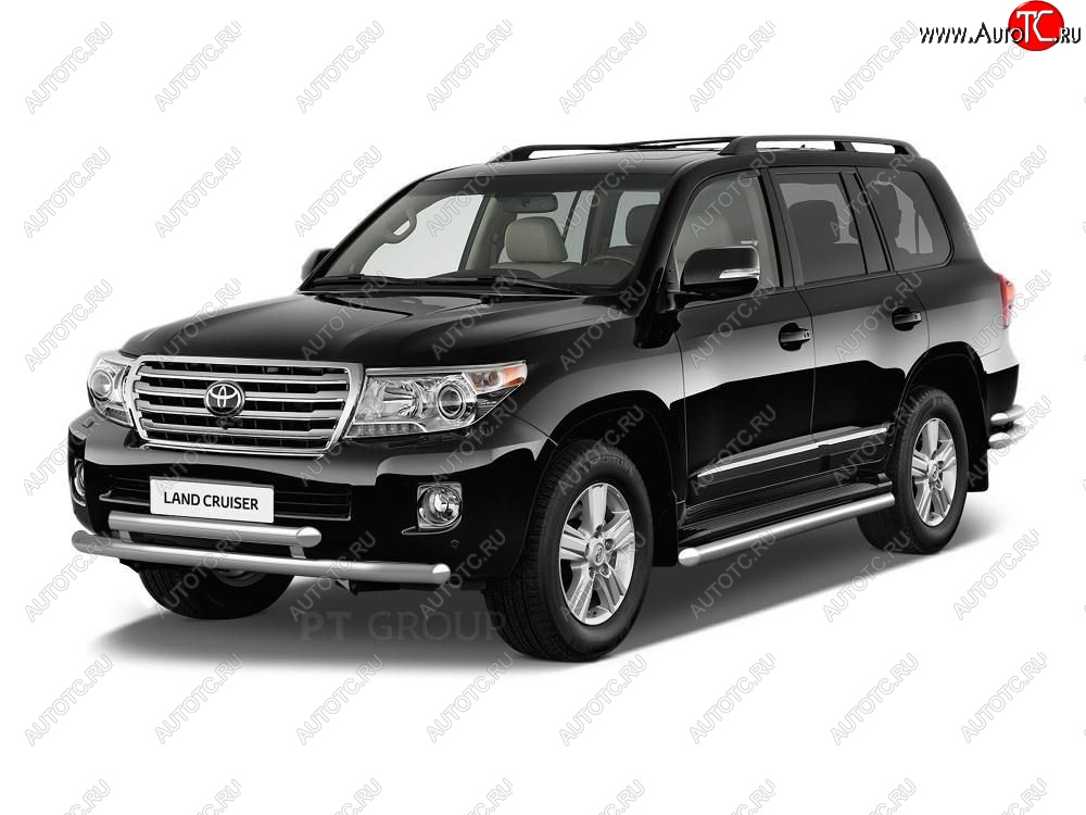 20 949 р. Защита порогов из трубы Ø51 Petroil Tuning  Toyota Land Cruiser  200 (2015-2021) 2-ой рестайлинг (Нержавеющая полированная сталь)  с доставкой в г. Пермь