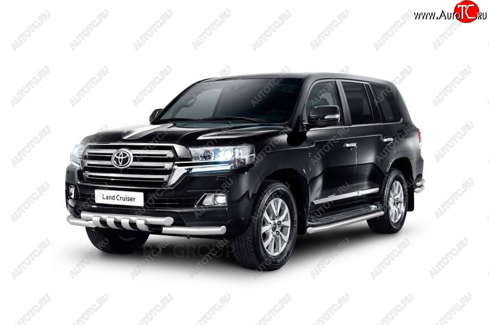 31 319 р. Защита порогов из трубы Ø63 Petroil Tuning  Toyota Land Cruiser  200 (2015-2021) 2-ой рестайлинг (Нержавеющая полированная сталь)  с доставкой в г. Пермь