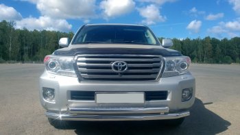 28 649 р. Защита переднего бампера двойная из труб d63/63 мм Petroil Tuning  Toyota Land Cruiser  200 (2015-2021) 2-ой рестайлинг (Нержавеющая полированная сталь)  с доставкой в г. Пермь. Увеличить фотографию 2