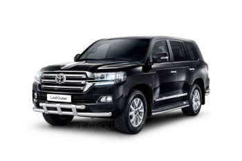 Защита переднего бампера двойная с пластинами из труб d63/63 мм Petroil Tuning Toyota Land Cruiser  200 (2015-2021) 2-ой рестайлинг (Нержавеющая полированная сталь)