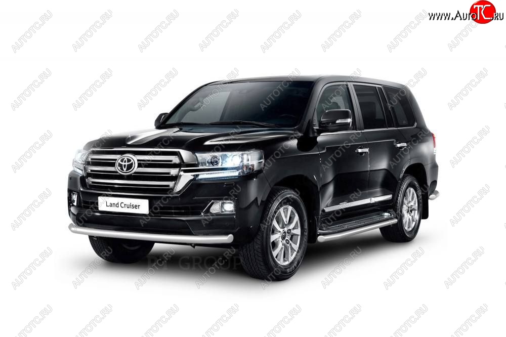 21 589 р. Защита переднего бампера одинарная из трубы d63 мм Petroil Tuning  Toyota Land Cruiser  200 (2015-2021) 2-ой рестайлинг (Нержавеющая полированная сталь)  с доставкой в г. Пермь