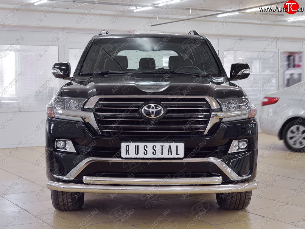 24 849 р. Защита переднего бампера (2 трубыØ76 и 63 мм, нержавейка) SLITKOFF  Toyota Land Cruiser  200 (2015-2021) 2-ой рестайлинг  с доставкой в г. Пермь