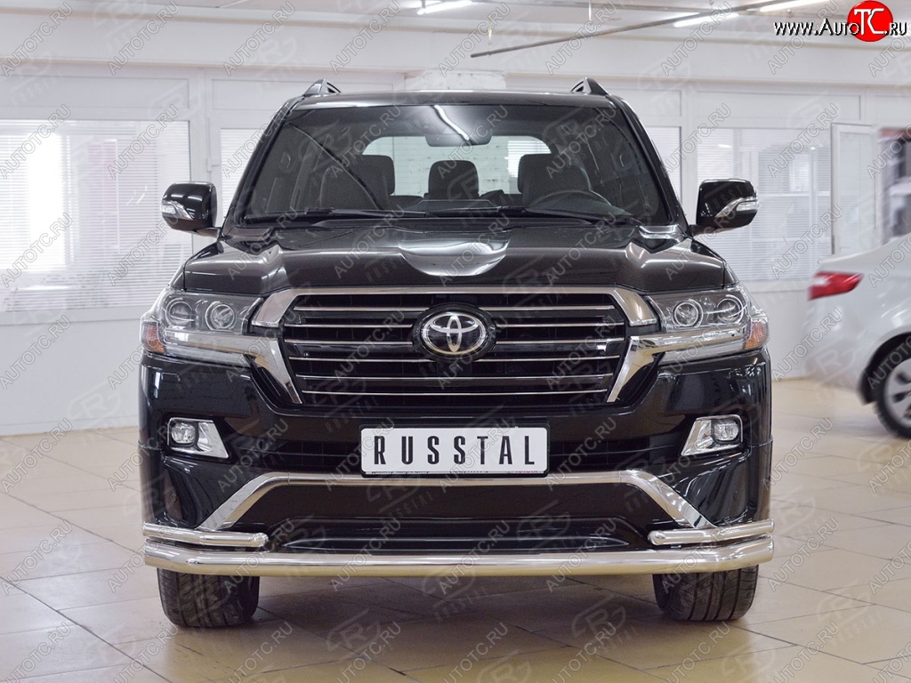 22 999 р. Защита переднего бампера (2 трубыØ76 и 42 мм, нержавейка) SLITKOFF  Toyota Land Cruiser  200 (2015-2021) 2-ой рестайлинг  с доставкой в г. Пермь