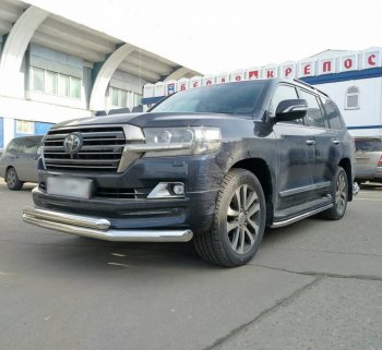 23 499 р. Защита переднего бампера (2 трубыØ76 и 63 мм, нержавейка) SLITKOFF  Toyota Land Cruiser  200 (2015-2021) 2-ой рестайлинг  с доставкой в г. Пермь. Увеличить фотографию 2