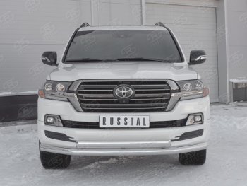 Защита переднего бампера (2 трубы Ø76 и 75х42 мм, нержавейка) SLITKOFF Toyota Land Cruiser  200 (2015-2021) 2-ой рестайлинг