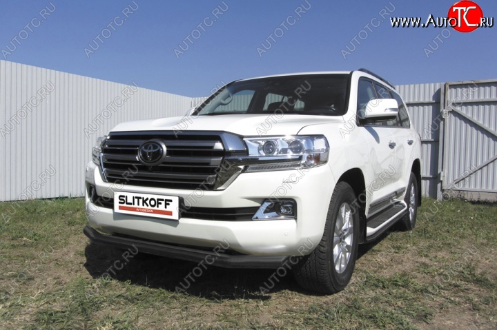 9 999 р. Защита переднего бампер Slitkoff  Toyota Land Cruiser  200 (2015-2021) 2-ой рестайлинг (Цвет: серебристый)  с доставкой в г. Пермь