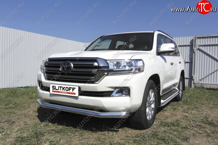 14 099 р. Одинарная защита переднего бампера диаметром 57 мм Slitkoff  Toyota Land Cruiser  200 (2015-2021) 2-ой рестайлинг (Цвет: нержавеющая полированная сталь)  с доставкой в г. Пермь