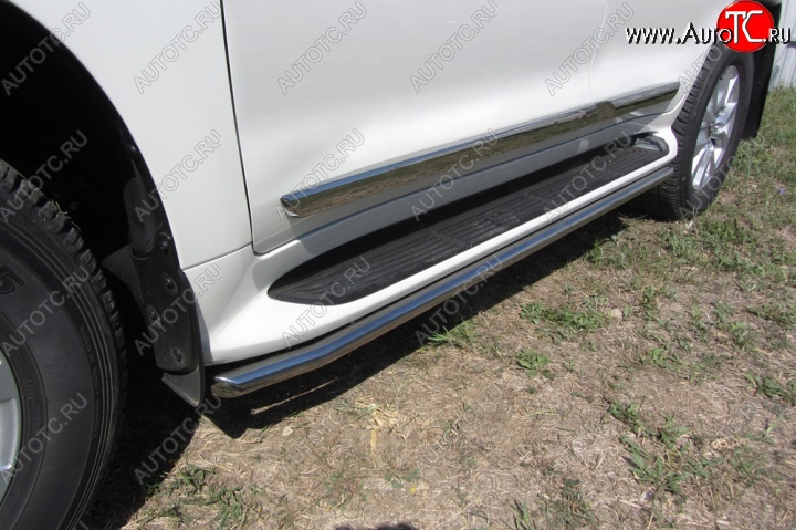 13 799 р. Защита штатных порогов из трубы диаметром 42 мм Slitkoff Toyota Land Cruiser 200 2-ой рестайлинг (2015-2021) (Цвет: нержавеющая полированная сталь)  с доставкой в г. Пермь