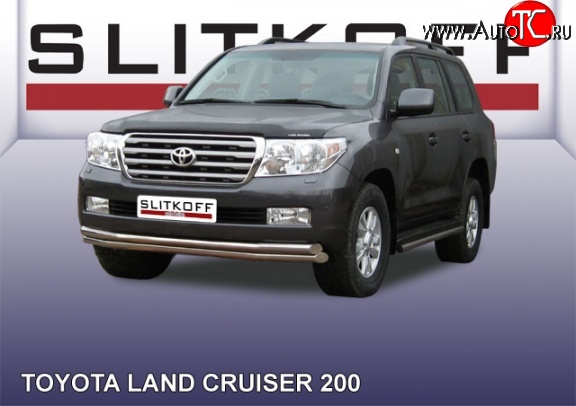 21 349 р. Двойная защита переднего бампера из труб диаметрами по 57 мм Slitkoff  Toyota Land Cruiser  200 (2007-2012) дорестайлинг (Цвет: нержавеющая полированная сталь)  с доставкой в г. Пермь