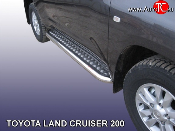 25 649 р. Широкая защита порогов с трубой диаметром 42 мм Slitkoff  Toyota Land Cruiser  200 (2007-2012) дорестайлинг (Цвет: нержавеющая полированная сталь)  с доставкой в г. Пермь