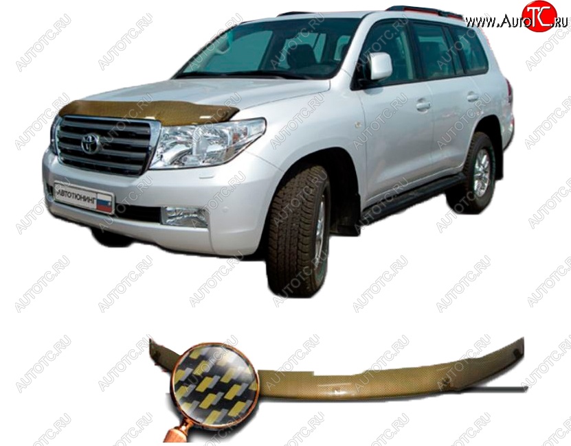 1 989 р. Дефлектор капота CA-Plastiс  Toyota Land Cruiser  200 (2007-2012) дорестайлинг (серия Шелкография карбон-золото)  с доставкой в г. Пермь