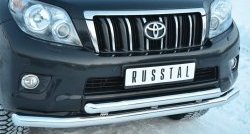 25 499 р. Защита переднего бампера (2 трубыØ76 и 63 мм, нержавейка) SLITKOFF  Toyota Land Cruiser Prado  J150 (2009-2013) дорестайлинг  с доставкой в г. Пермь. Увеличить фотографию 2
