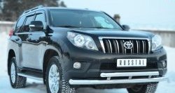 25 499 р. Защита переднего бампера (2 трубыØ76 и 63 мм, нержавейка) SLITKOFF  Toyota Land Cruiser Prado  J150 (2009-2013) дорестайлинг  с доставкой в г. Пермь. Увеличить фотографию 4