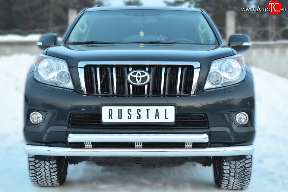 25 499 р. Защита переднего бампера (2 трубыØ76 и 63 мм, нержавейка) SLITKOFF  Toyota Land Cruiser Prado  J150 (2009-2013) дорестайлинг  с доставкой в г. Пермь