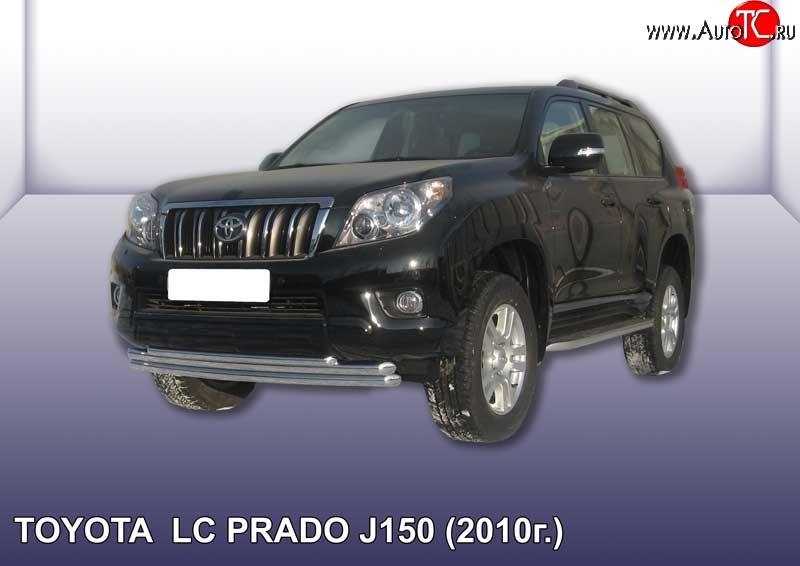 19 949 р. Защита переднего бампера Slitkoff (Ø 57 мм).(Ø 57+Ø 57+Ø 42, тройная)  Toyota Land Cruiser Prado  J150 (2009-2013) дорестайлинг (Нержавеющая сталь)  с доставкой в г. Пермь