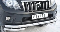23 949 р. Защита переднего бампера (Ø63 мм с углами, нержавейка) SLITKOFF  Toyota Land Cruiser Prado  J150 (2009-2013) дорестайлинг  с доставкой в г. Пермь. Увеличить фотографию 2