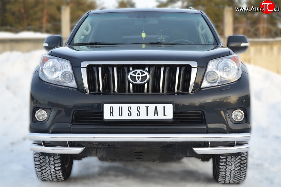 23 949 р. Защита переднего бампера (Ø63 мм с углами, нержавейка) SLITKOFF  Toyota Land Cruiser Prado  J150 (2009-2013) дорестайлинг  с доставкой в г. Пермь