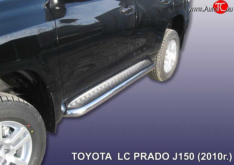 24 399 р. Широкая защита порогов Slitkoff Toyota Land Cruiser Prado J150 дорестайлинг (2009-2013) (Цвет: нержавеющая полированная сталь)  с доставкой в г. Пермь