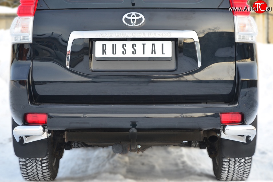 11 999 р. Защита заднего бампера (Ø76 мм уголки, нержавейка) SLITKOFF  Toyota Land Cruiser Prado  J150 (2009-2013) дорестайлинг  с доставкой в г. Пермь