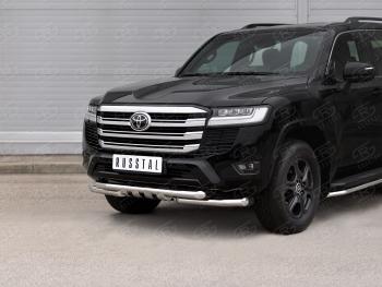 35 999 р. Защита переднего бампера (Ø63 мм с клыками, нержавейка) SLITKOFF  Toyota Land Cruiser  J300 (2021-2025) дорестайлинг  с доставкой в г. Пермь. Увеличить фотографию 2