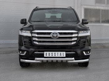 Защита переднего бампера (Ø76 мм с клыками, нержавейка, 70TH ANNIVERSARY) SLITKOFF Toyota Land Cruiser J300 дорестайлинг (2021-2025)