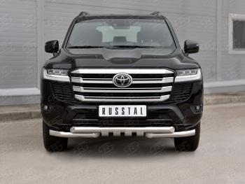 Защита переднего бампера (Ø76 мм с клыками, нержавейка) SLITKOFF Toyota Land Cruiser J300 дорестайлинг (2021-2025) (полированная нержавейка)
