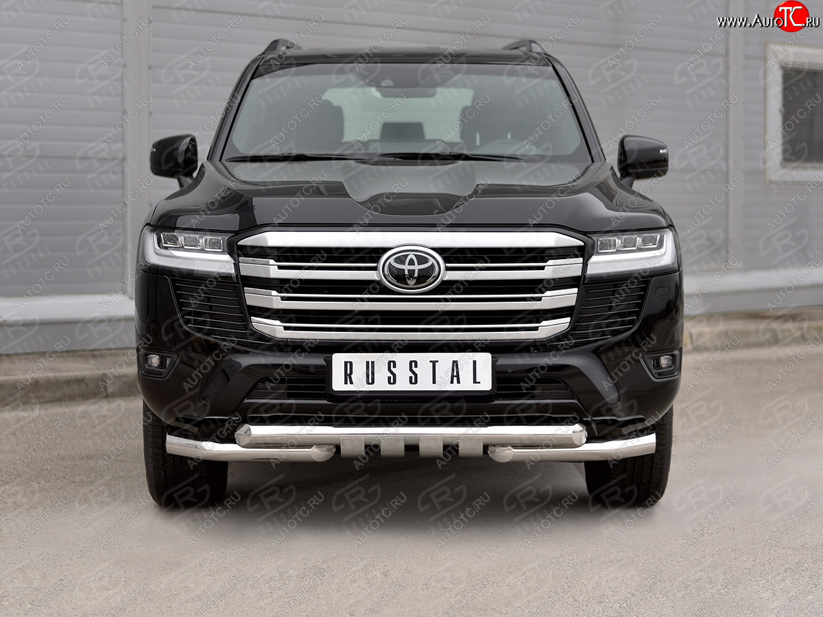 38 949 р. Защита переднего бампера (Ø76 мм с клыками, нержавейка) SLITKOFF Toyota Land Cruiser J300 дорестайлинг (2021-2025) (полированная нержавейка)  с доставкой в г. Пермь