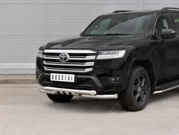 38 949 р. Защита переднего бампера (Ø76 мм с клыками, нержавейка) SLITKOFF Toyota Land Cruiser J300 дорестайлинг (2021-2025) (полированная нержавейка)  с доставкой в г. Пермь. Увеличить фотографию 2
