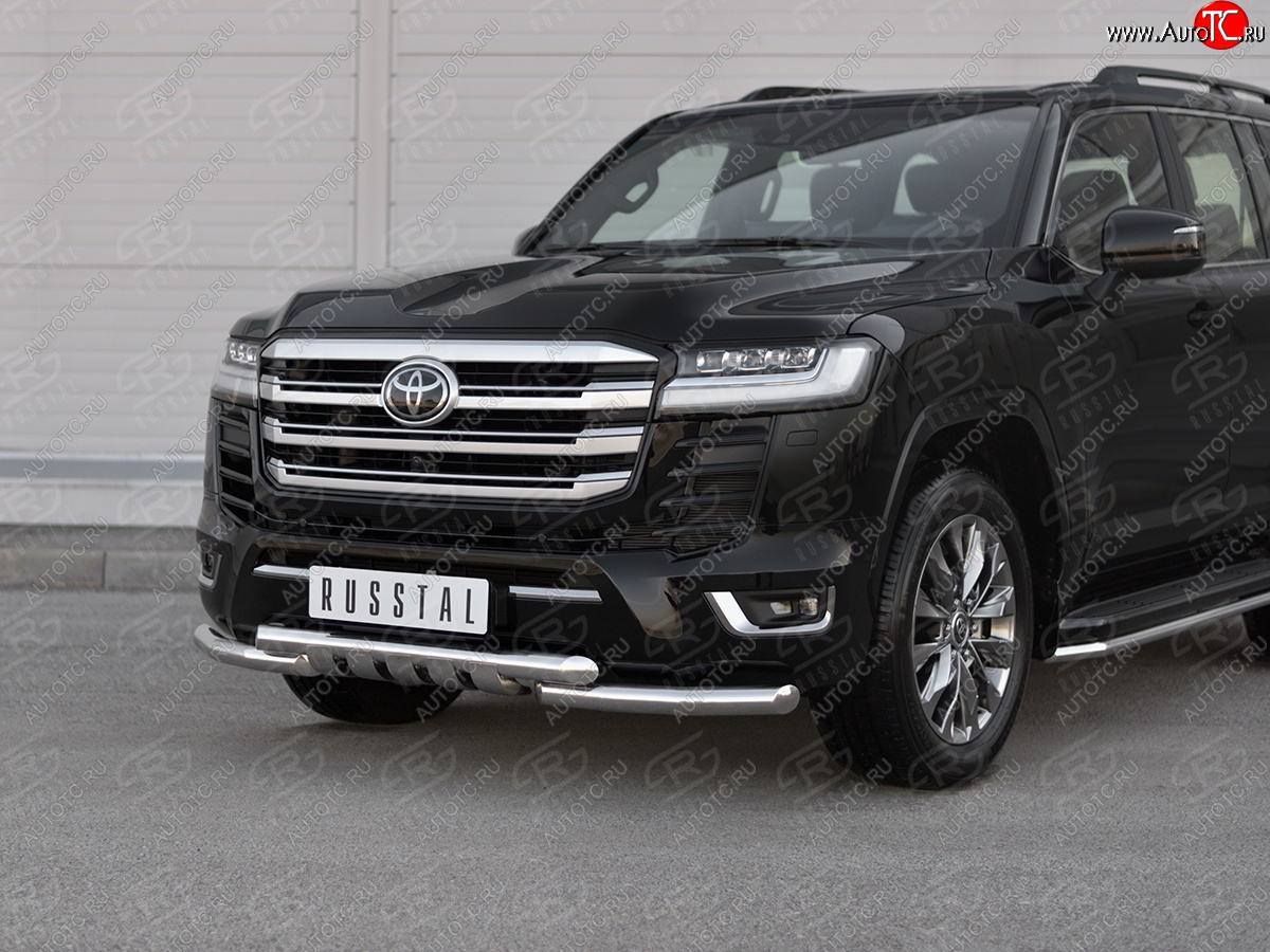 31 549 р. Защита переднего бампера (Ø63 мм с клыками, нержавейка, 70TH ANNIVERSARY) SLITKOFF  Toyota Land Cruiser  J300 (2021-2025) дорестайлинг  с доставкой в г. Пермь