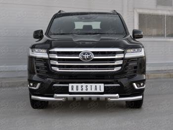 31 549 р. Защита переднего бампера (Ø63 мм с клыками, нержавейка, 70TH ANNIVERSARY) SLITKOFF  Toyota Land Cruiser  J300 (2021-2025) дорестайлинг  с доставкой в г. Пермь. Увеличить фотографию 2