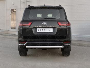 18 699 р. Защита заднего бампера (Ø76 мм, нержавейка, 70TH ANNIVERSARY) SLITKOFF  Toyota Land Cruiser  J300 (2021-2025) дорестайлинг  с доставкой в г. Пермь. Увеличить фотографию 2