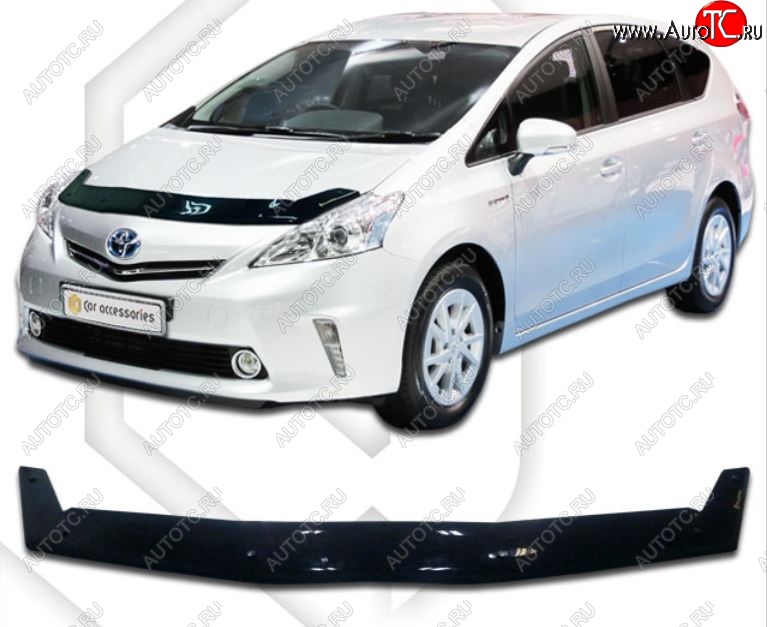 1 999 р. Дефлектор капота CA-Plastiс  Toyota Prius  Alfa лифтбек (2011-2015) рестайлинг (Classic черный, Без надписи)  с доставкой в г. Пермь