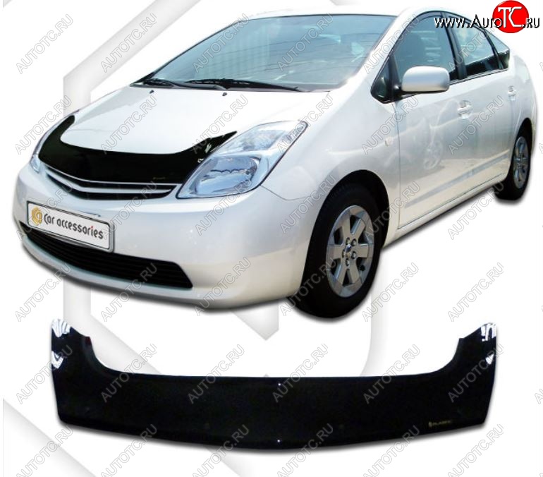 2 599 р. Дефлектор капота (левый руль) CA-Plastiс exclusive  Toyota Prius  XW20 (2003-2011) дорестайлинг, рестайлинг (серия Classic черный, Без надписи)  с доставкой в г. Пермь
