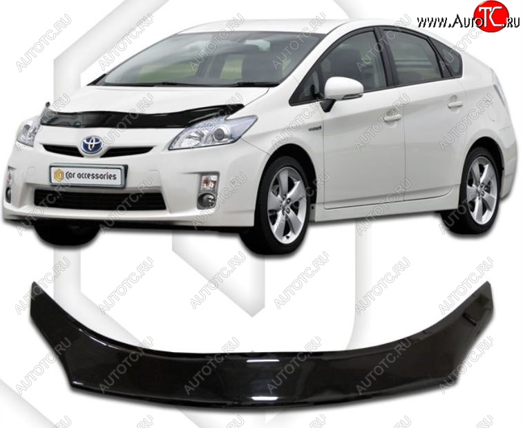2 399 р. Дефлектор капота CA-Plastiс exclusive  Toyota Prius  XW30 (2009-2011) дорестайлинг (Classic черный, Без надписи)  с доставкой в г. Пермь