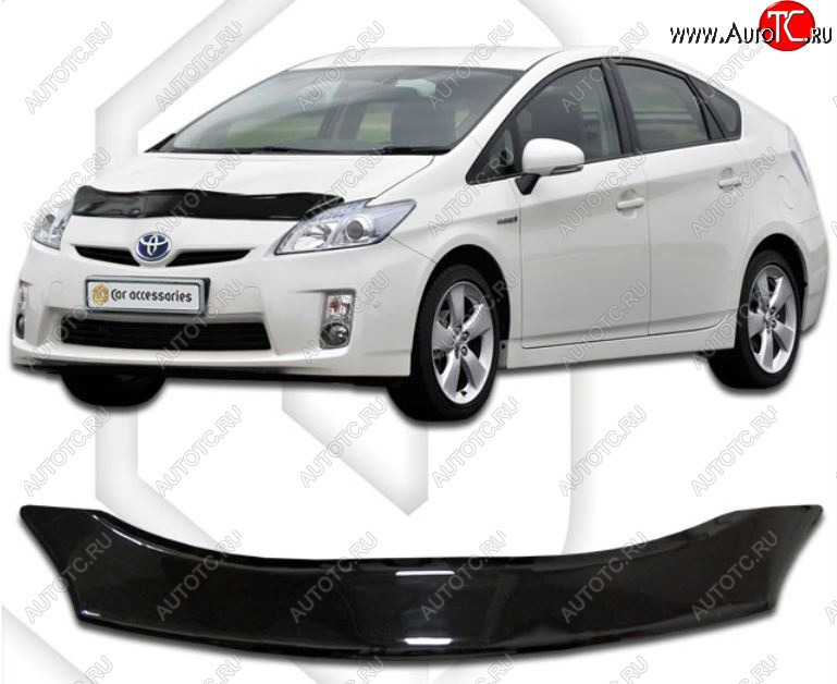 2 099 р. Дефлектор капота CA-Plastiс Toyota Prius XW30 дорестайлинг (2009-2011) (Classic черный, Без надписи)  с доставкой в г. Пермь