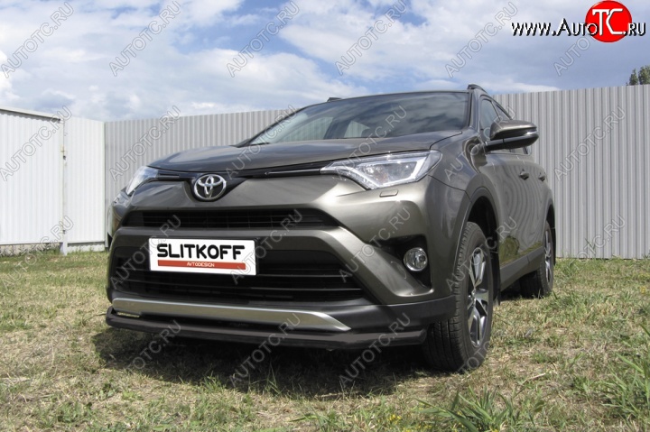 7 499 р. Защита переднего бампер Slitkoff  Toyota RAV4  XA40 (2015-2019) 5 дв. рестайлинг (Цвет: серебристый)  с доставкой в г. Пермь