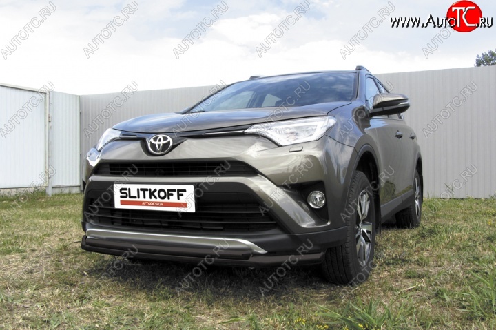 9 599 р. Защита переднего бампер Slitkoff Toyota RAV4 XA40 5 дв. рестайлинг (2015-2019) (Цвет: серебристый)  с доставкой в г. Пермь