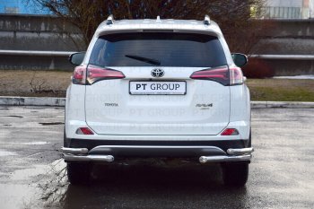 18 899 р. Защита заднего бампера Petroil Tuning (уголки двойные, d63/51)  Toyota RAV4  XA40 (2015-2019) 5 дв. рестайлинг (Нержавеющая полированная сталь)  с доставкой в г. Пермь. Увеличить фотографию 2