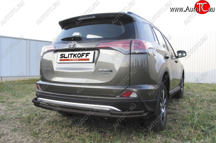 9 599 р. Защита задняя Slitkoff  Toyota RAV4  XA40 (2015-2019) 5 дв. рестайлинг (Цвет: серебристый)  с доставкой в г. Пермь