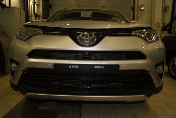 Сетка на бампер внешняя Arbori для автомобилей с камерой Toyota RAV4 XA40 5 дв. рестайлинг (2015-2019) (Черная 15 мм)