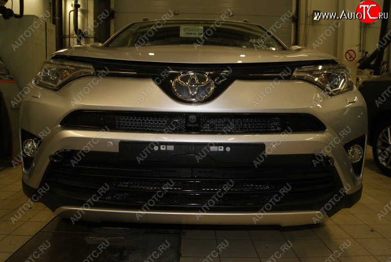 1 199 р. Сетка на бампер внешняя Arbori для автомобилей с камерой Toyota RAV4 XA40 5 дв. рестайлинг (2015-2019) (Черная 15 мм)  с доставкой в г. Пермь