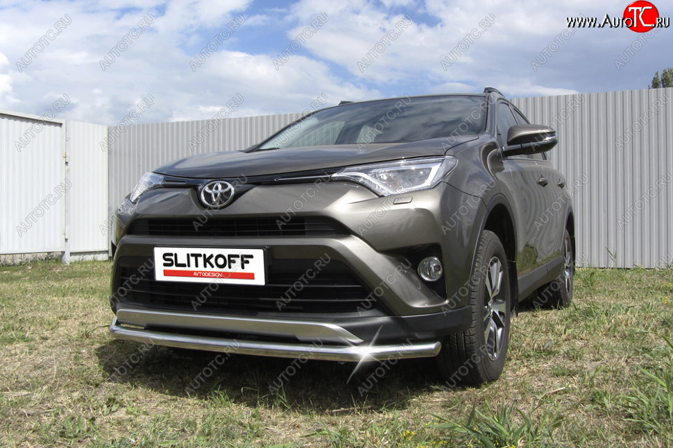 10 749 р. Защита переднего бампера Slitkoff (Ø57 мм) Toyota RAV4 XA40 5 дв. рестайлинг (2015-2019) (Нержавейка полированная)  с доставкой в г. Пермь