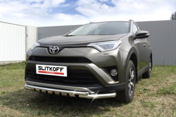 Защита переднего бампера Slitkoff (Ø57 и 42 мм, с декоративными элементами) Toyota RAV4 XA40 5 дв. рестайлинг (2015-2019) (Нержавейка)