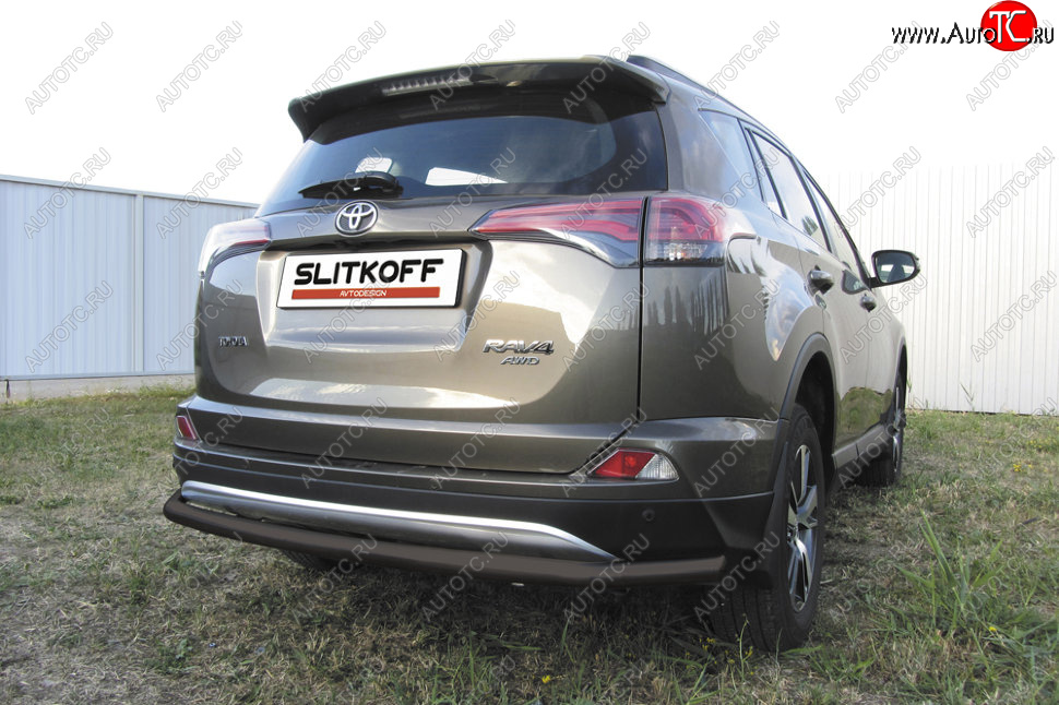 8 199 р. Защита заднего бампера Slitkoff (Ø57 мм, длинная) Toyota RAV4 XA40 5 дв. рестайлинг (2015-2019) (Сталь с полимерным покрытием в цвет: черный)  с доставкой в г. Пермь