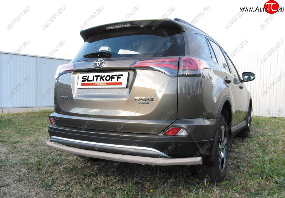 8 199 р. Защита заднего бампера Slitkoff (Ø57 мм, длинная)  Toyota RAV4  XA40 (2015-2019) 5 дв. рестайлинг (Сталь с полимерным покрытием в цвет: серебристый)  с доставкой в г. Пермь