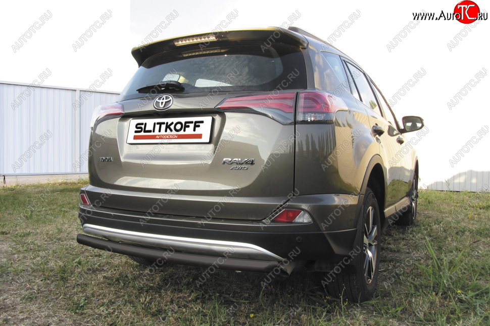 6 399 р. Защита заднего бампера Slitkoff (Ø57 мм, радиусная) Toyota RAV4 XA40 5 дв. рестайлинг (2015-2019) (Сталь с полимерным покрытием в цвет: черный)  с доставкой в г. Пермь