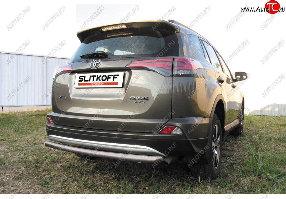 6 399 р. Защита заднего бампера Slitkoff (Ø57 мм, радиусная)  Toyota RAV4  XA40 (2015-2019) 5 дв. рестайлинг (Сталь с полимерным покрытием в цвет: серебристый)  с доставкой в г. Пермь